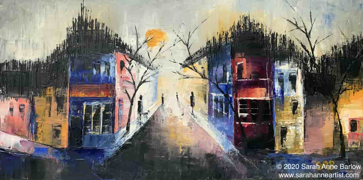 painting of Passers by at Dusk